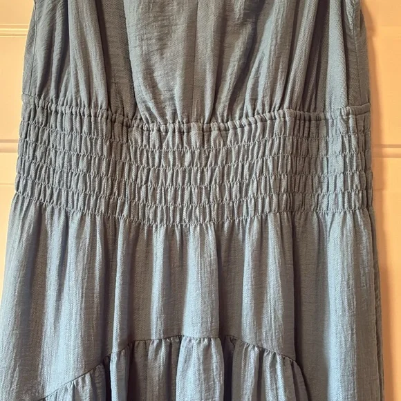 NWT Vince Medium Dusty Blue Gauze Tiered V-Neck Sleeveless Dress (ABBA) - Picture 5 of 16